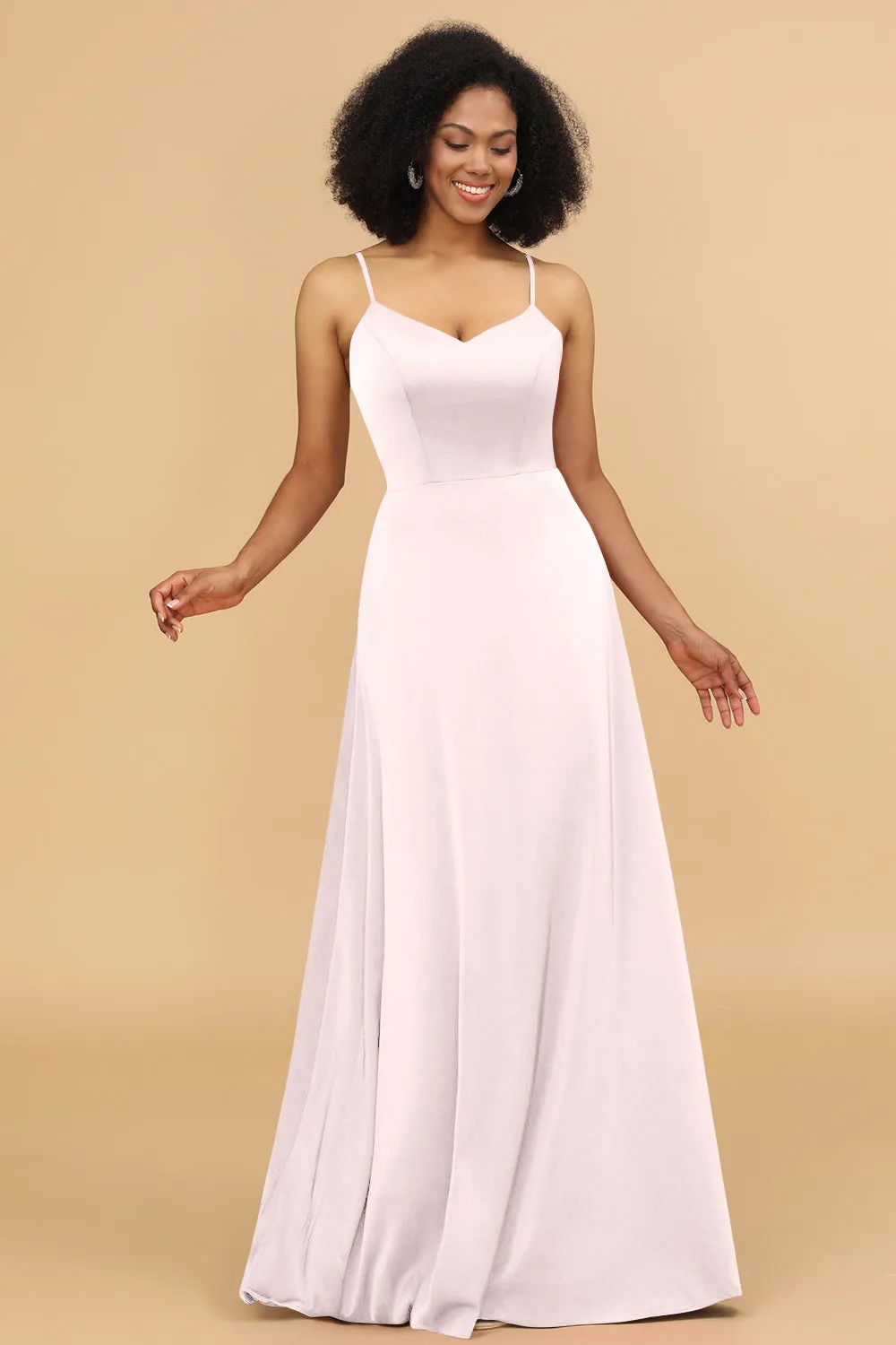 A Line Spaghetti Straps Floor Length Satin Bridesmaid Dress sold by Wedtrend product image thumbnail 4