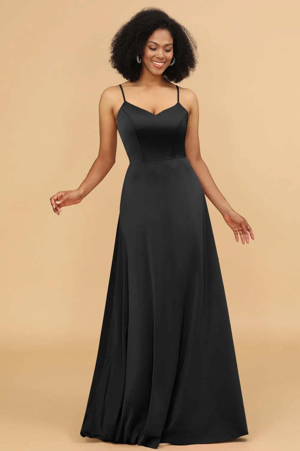 A Line Spaghetti Straps Floor Length Satin Bridesmaid Dress sold by Wedtrend product image thumbnail 3