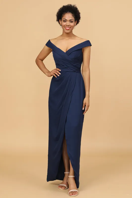 Sheath/Column Off The Shoulder Satin Long Bridesmaid Dress made by Wedtrend
