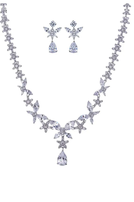 Royal Blue Butterfly Crystal Drop Earrings Necklace Jewelry Set made by Wedtrend
