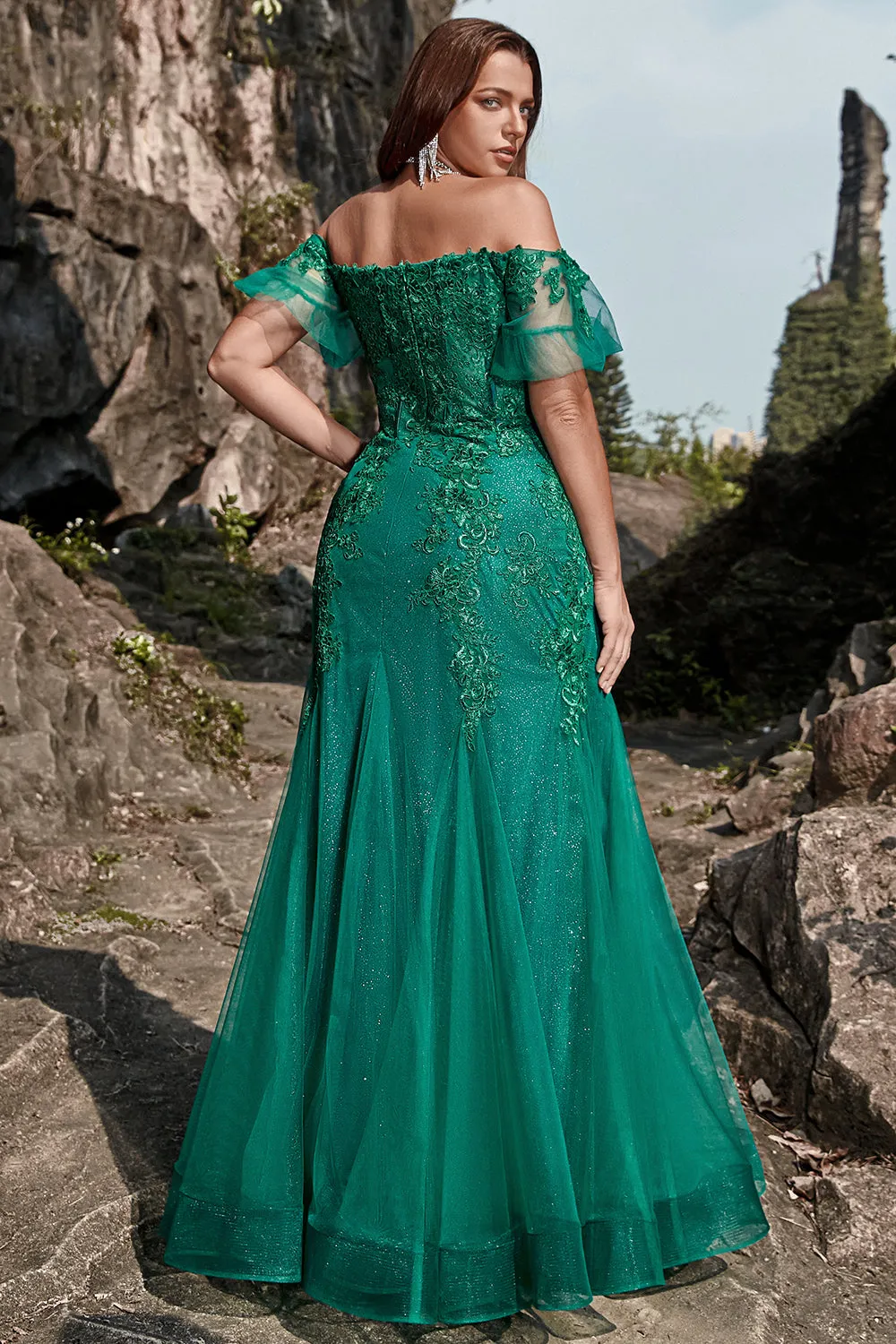 Dark Green Mermaid Off the Shoulder Plus Size Dress with Appliques sold by Wedtrend product image thumbnail 2