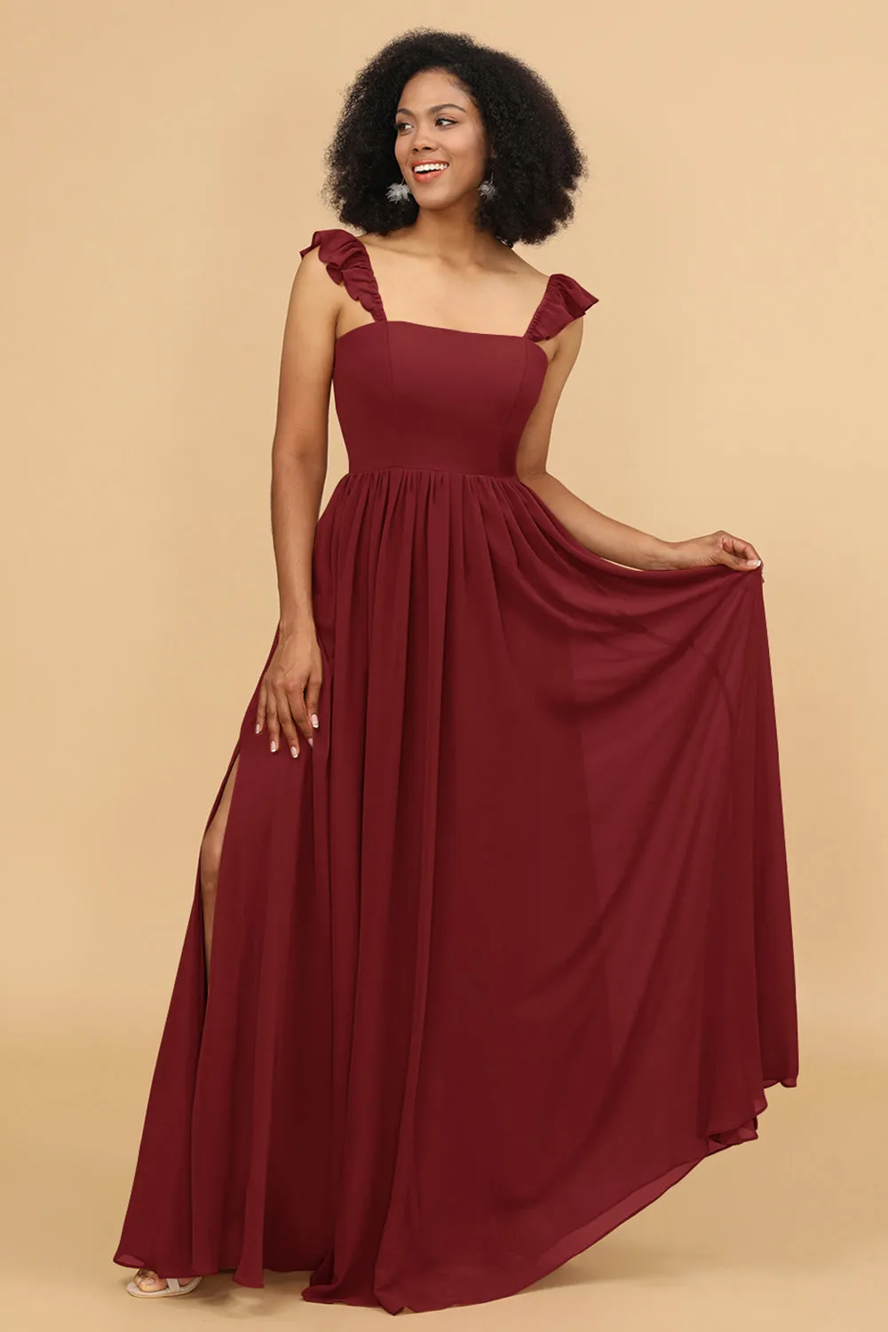 A-Line Floor Length Chiffon Bridesmaid Dress With Ruffles sold by Wedtrend product image thumbnail 5