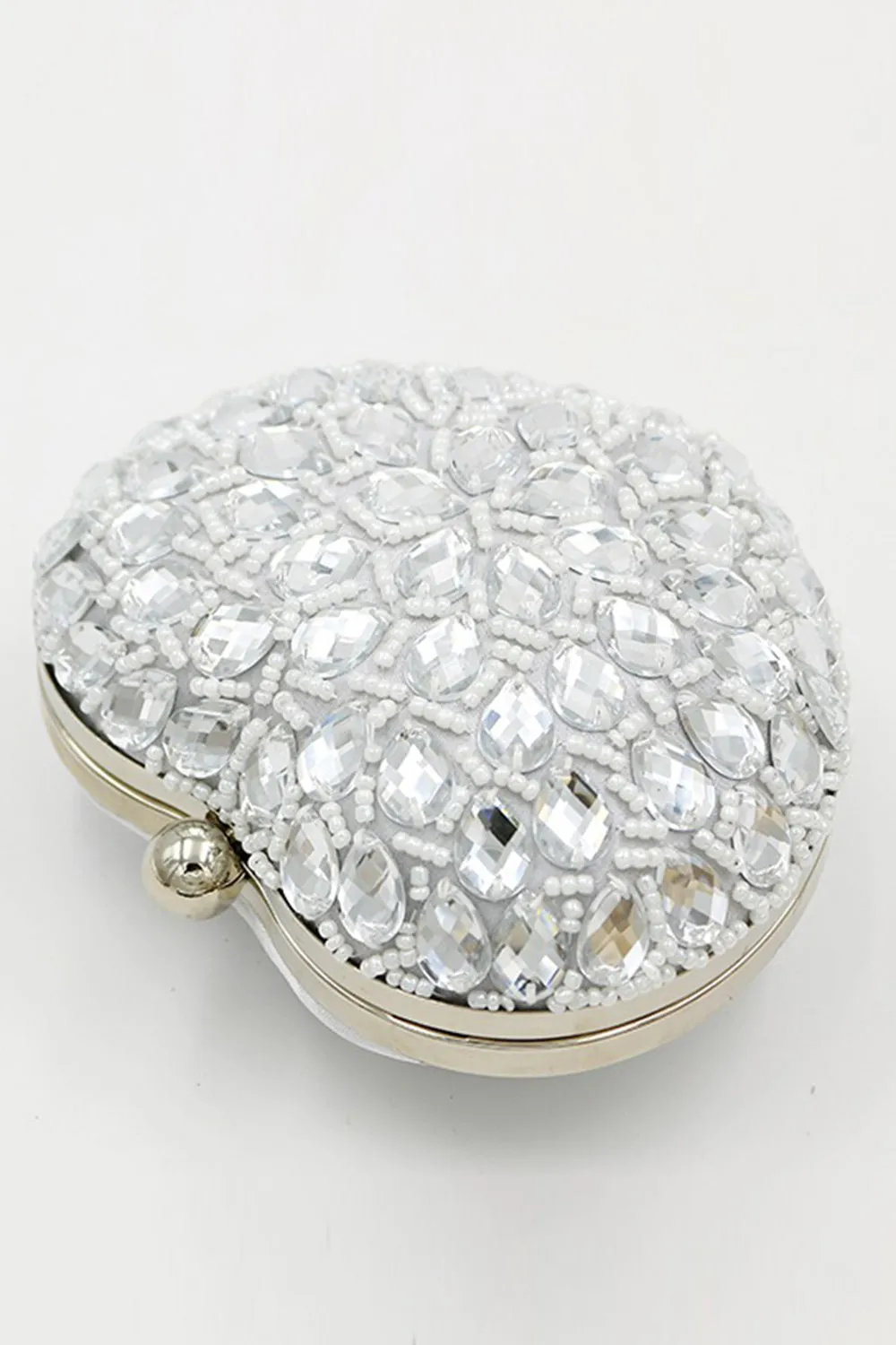 Silver Beaded Heart Shaped Party Clutch sold by Wedtrend product image thumbnail 3