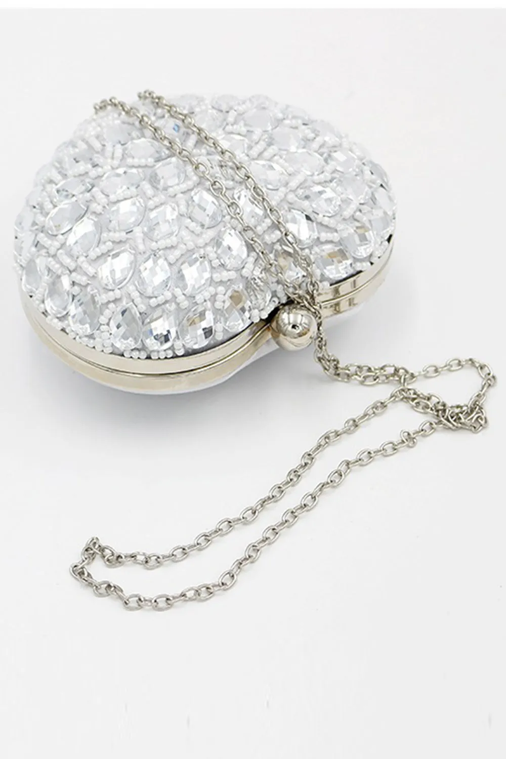 Silver Beaded Heart Shaped Party Clutch sold by Wedtrend product image thumbnail 4