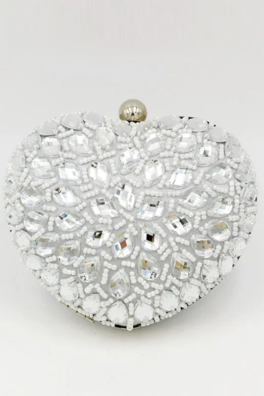 Silver Beaded Heart Shaped Party Clutch sold by Wedtrend