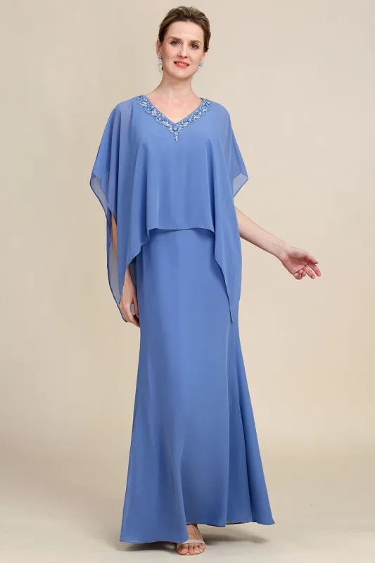 Sheath/Column Sparkly Beaded Batwing Sleeves Mother of the Bride Dress made by Wedtrend