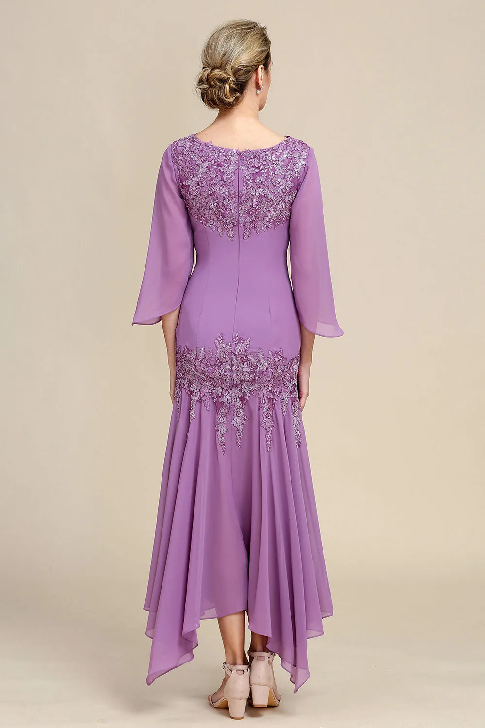 Grey Purple Mermaid Chiffon Mother of the Bride Dress with Lace sold by Wedtrend product image thumbnail 2