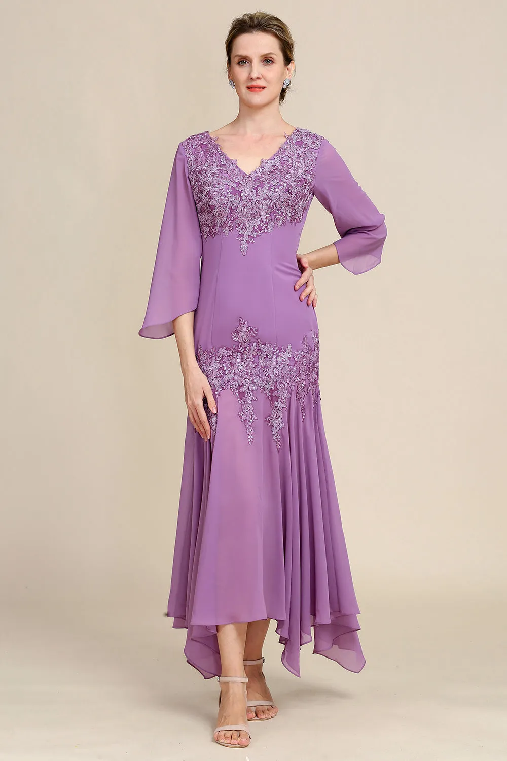 Grey Purple Mermaid Chiffon Mother of the Bride Dress with Lace sold by Wedtrend