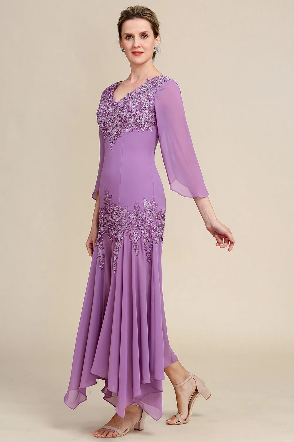Grey Purple Mermaid Chiffon Mother of the Bride Dress with Lace sold by Wedtrend product image thumbnail 5