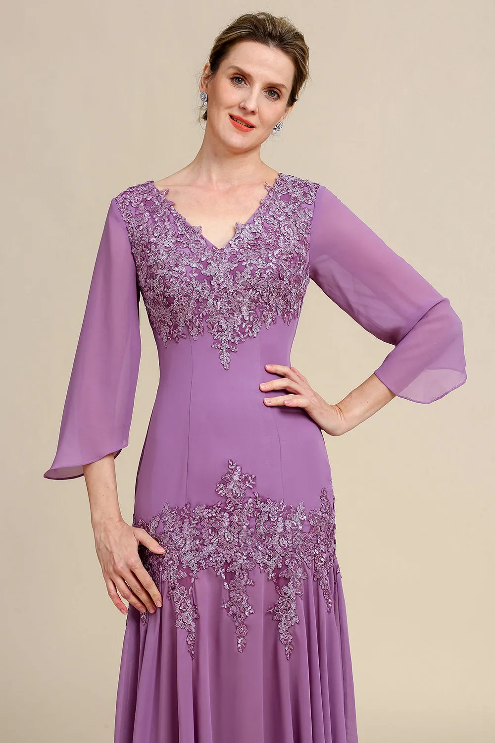 Grey Purple Mermaid Chiffon Mother of the Bride Dress with Lace sold by Wedtrend product image thumbnail 3