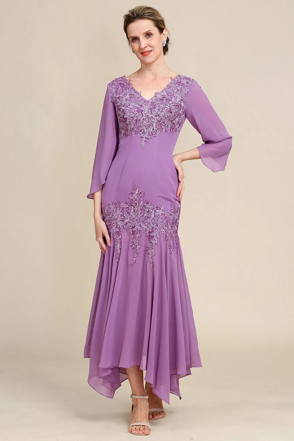 Grey Purple Mermaid Chiffon Mother of the Bride Dress with Lace sold by Wedtrend product image thumbnail 4