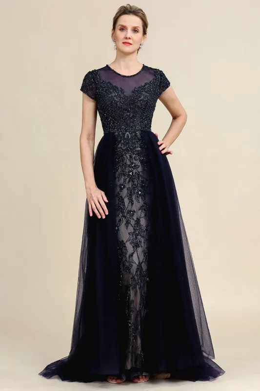 Navy A Line Tulle Beaded Glitter Mother of Bride Dress made by Wedtrend