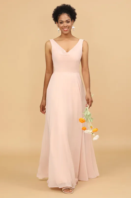 Blush A Line V Neck Chiffon Long Bridesmaid Dress sold by Wedtrend