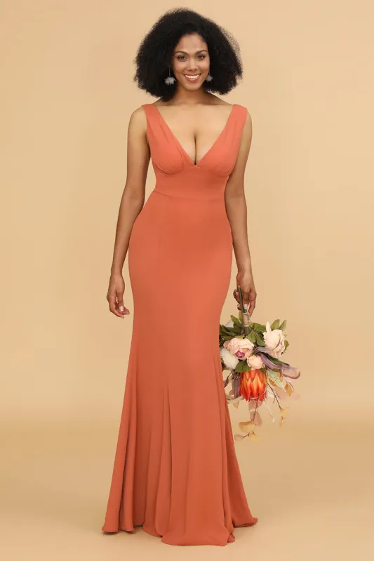 Sunset Mermaid V-neck Bridesmaid Dress With Ruffles made by Wedtrend