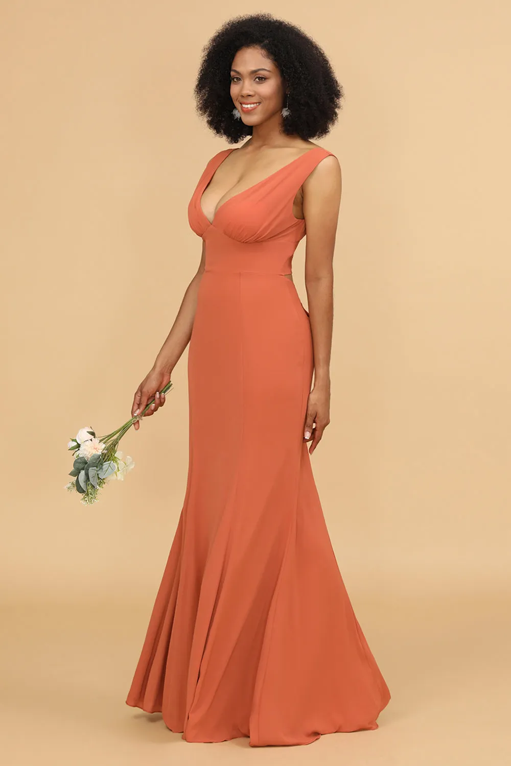 Sunset Mermaid V-neck Bridesmaid Dress With Ruffles sold by Wedtrend product image thumbnail 3