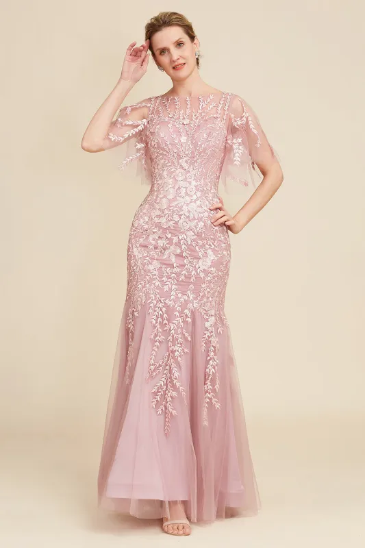 Grey Pink Mermaid Tulle Mother of the Bride Dress with Lace made by Wedtrend