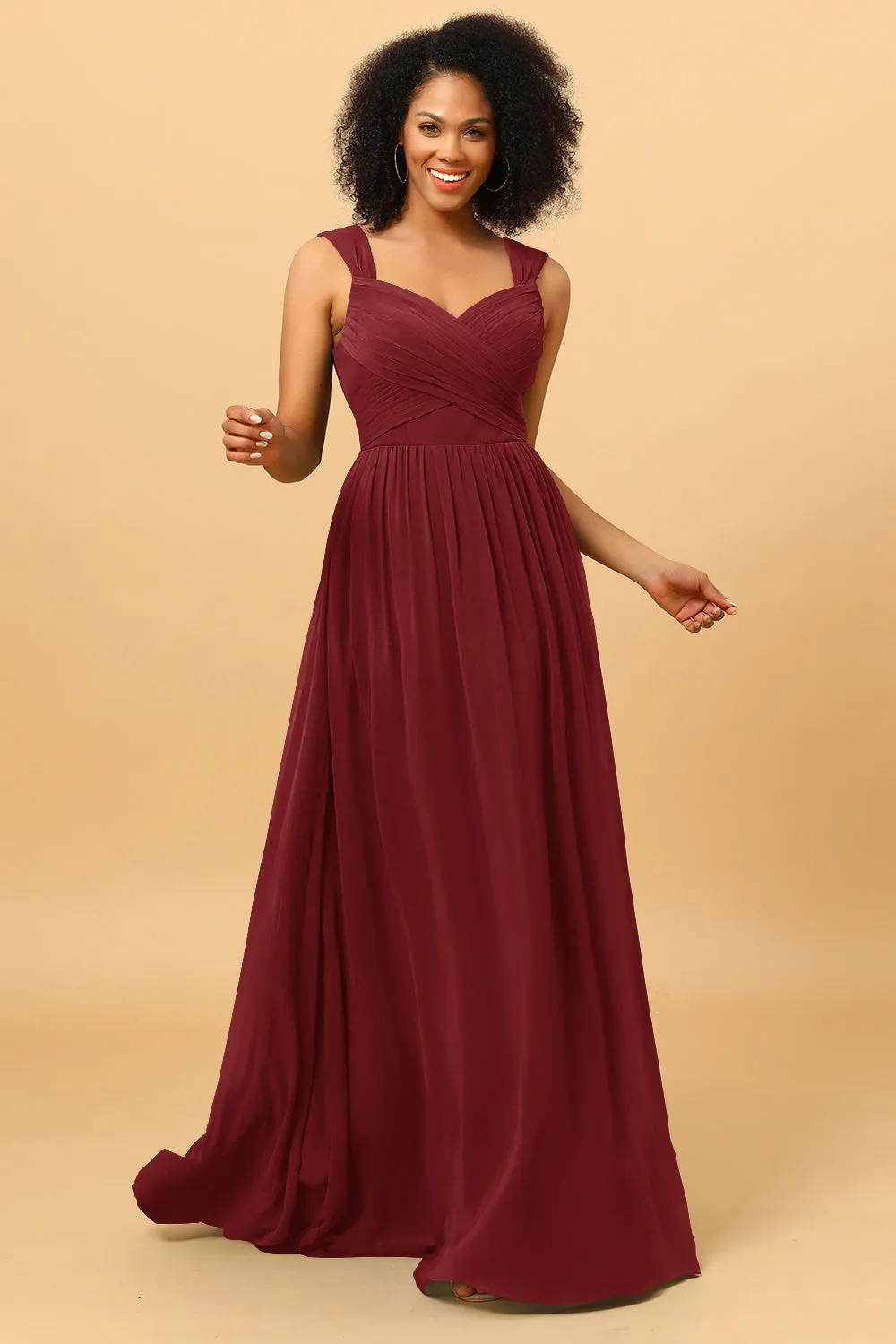 A Line Sweetheart Chiffon Floor Length Bridesmaid Dress with Heart Shaped Open Back sold by Wedtrend product image thumbnail 5