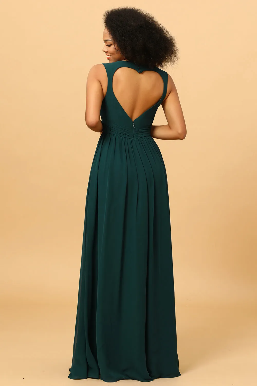 A Line Sweetheart Chiffon Floor Length Bridesmaid Dress with Heart Shaped Open Back sold by Wedtrend product image thumbnail 2