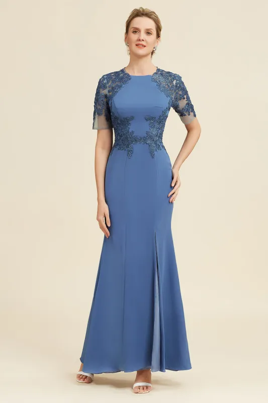 Blue Mermaid Open Back Mother of the Bride Dress with Slit made by Wedtrend