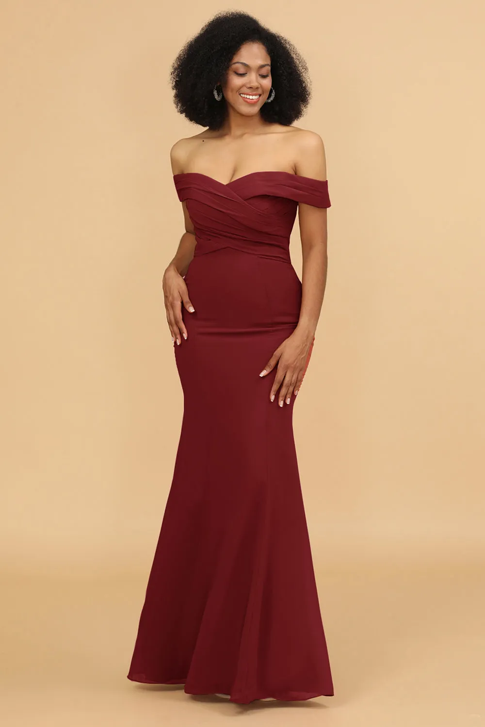 Off the Shoulder Mermaid Ruched Chiffon Bridesmaid Dress sold by Wedtrend product image thumbnail 5