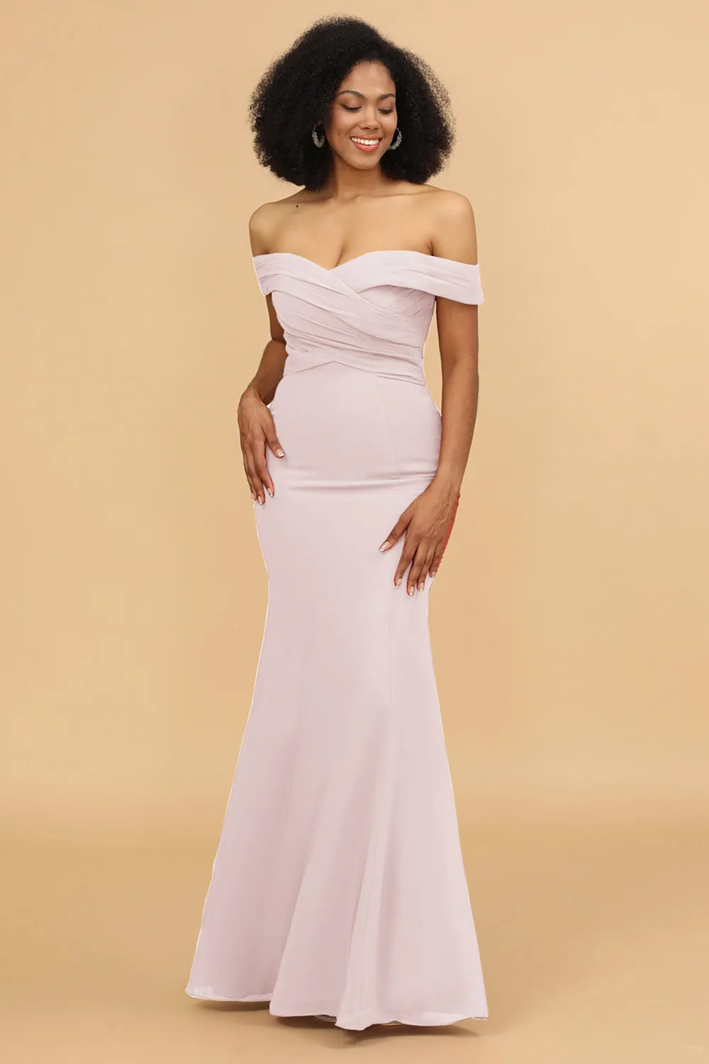 Off the Shoulder Mermaid Ruched Chiffon Bridesmaid Dress sold by Wedtrend product image thumbnail 4