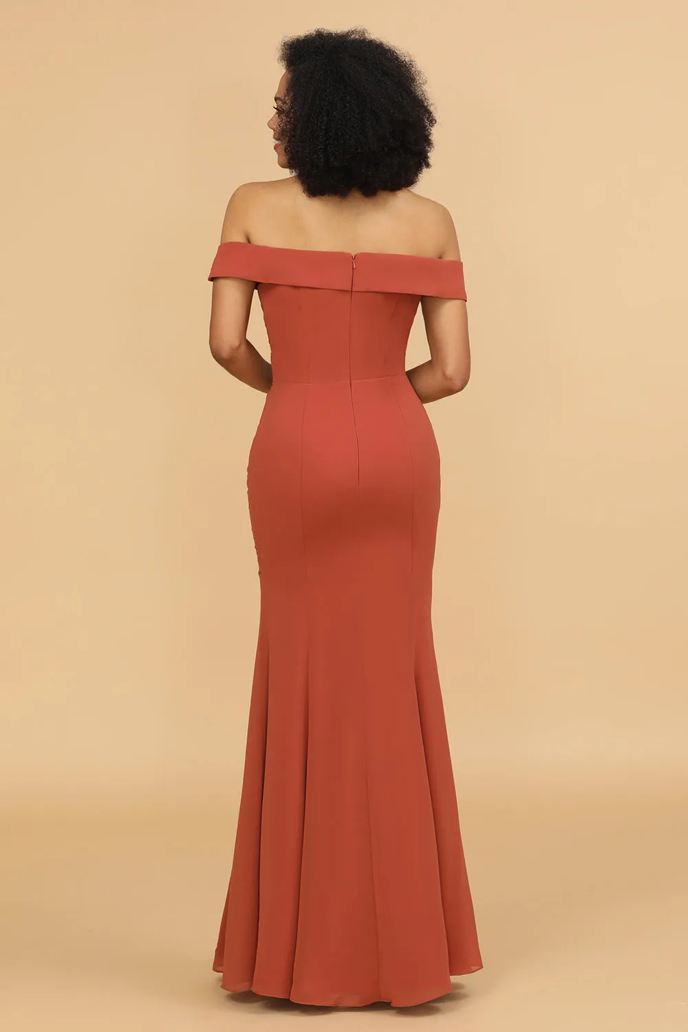 Off the Shoulder Mermaid Ruched Chiffon Bridesmaid Dress sold by Wedtrend product image thumbnail 2