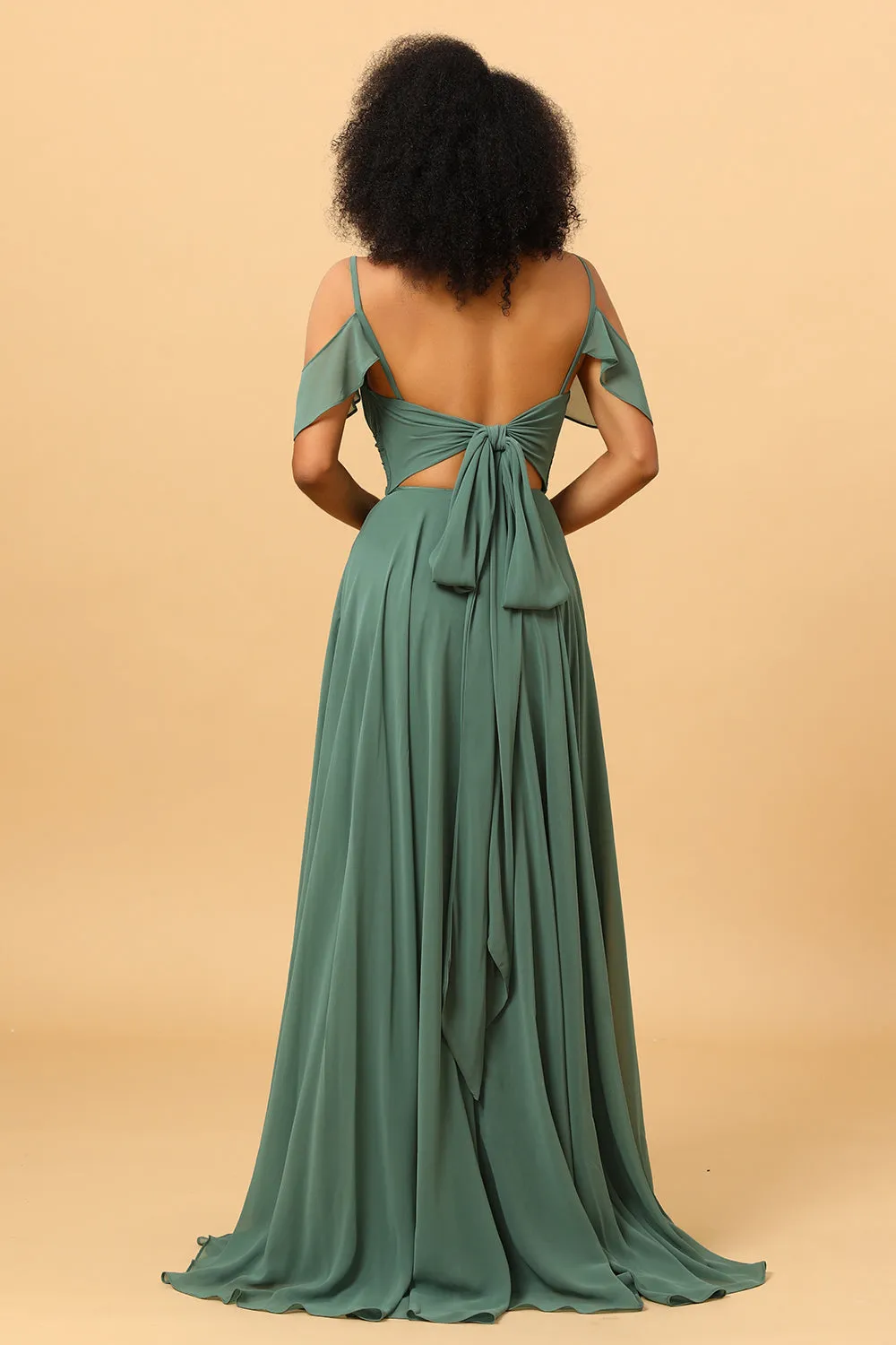 Eucalyptus A Line Spaghetti Straps Long Chiffon Bridesmaid Dress With Slit sold by Wedtrend product image thumbnail 5