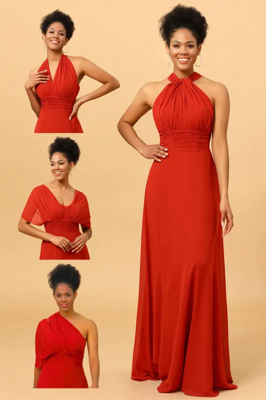 Rust Red Convertible Long Chiffon Bridesmaid Dress made by Wedtrend