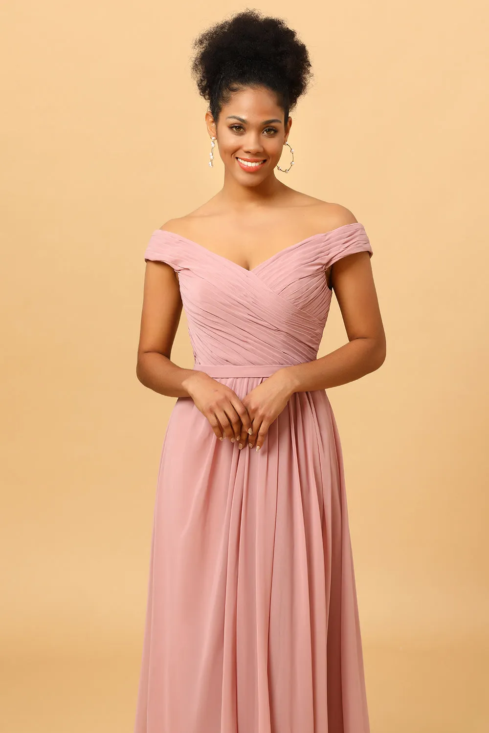 Dusty Rose Ruched Long Chiffon Bridesmaid Dress with Slit sold by Wedtrend product image thumbnail 4