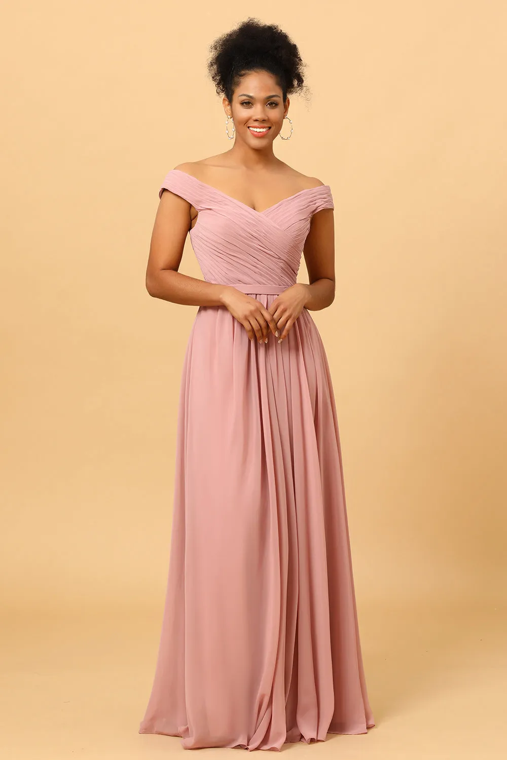 Dusty Rose Ruched Long Chiffon Bridesmaid Dress with Slit sold by Wedtrend product image thumbnail 5