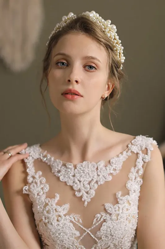 White Imitation Pearls Bridal Headband made by Wedtrend