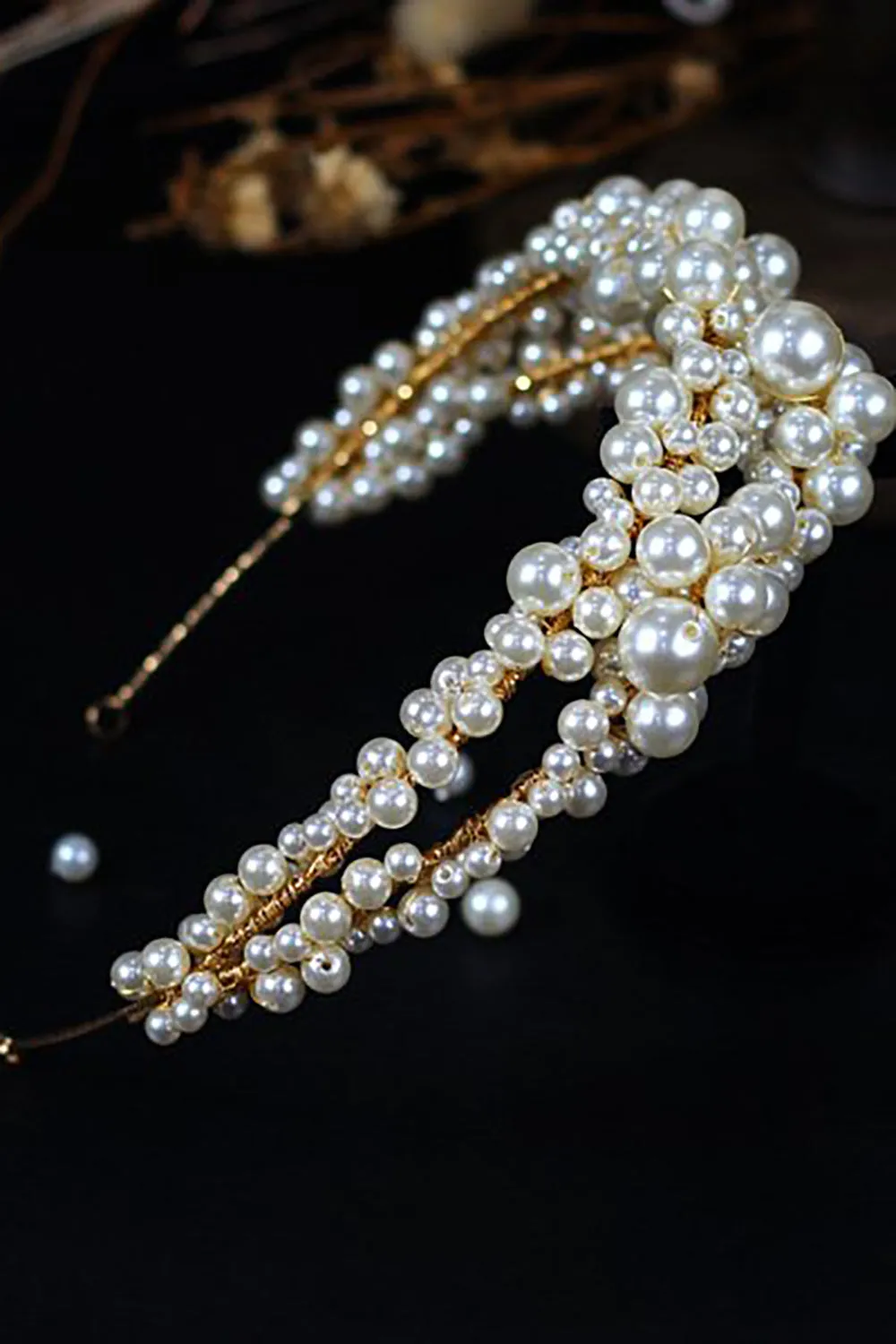 White Imitation Pearls Bridal Headband sold by Wedtrend product image thumbnail 5