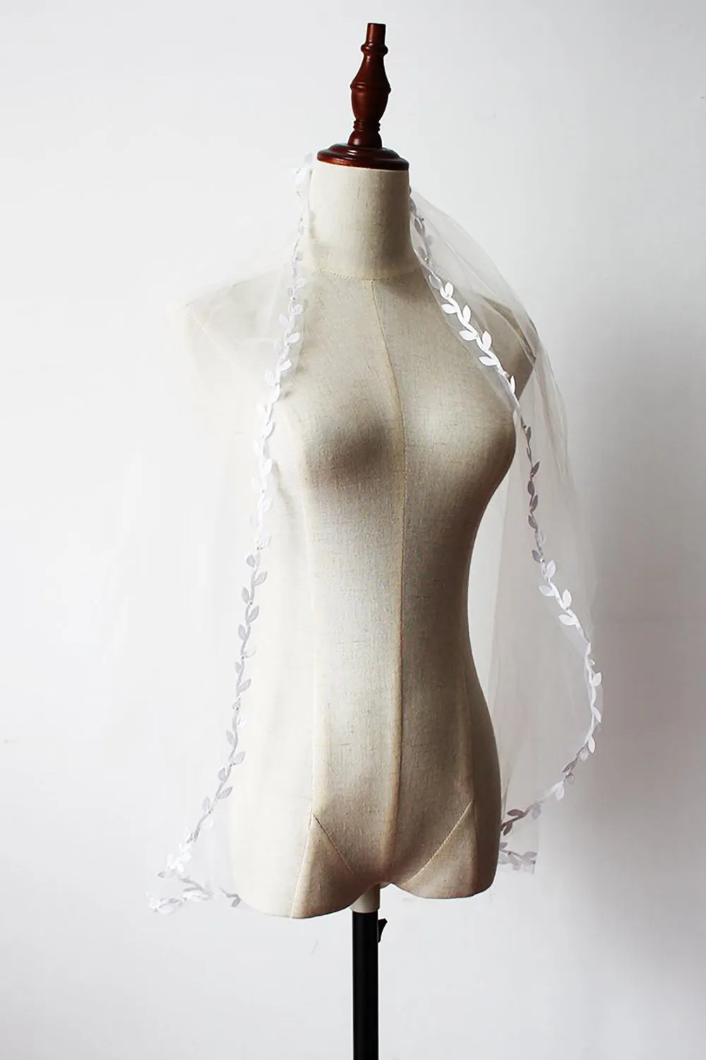 White One-Tier Tulle Fingertip Bridal Party Veil with Appliques sold by Wedtrend product image thumbnail 5