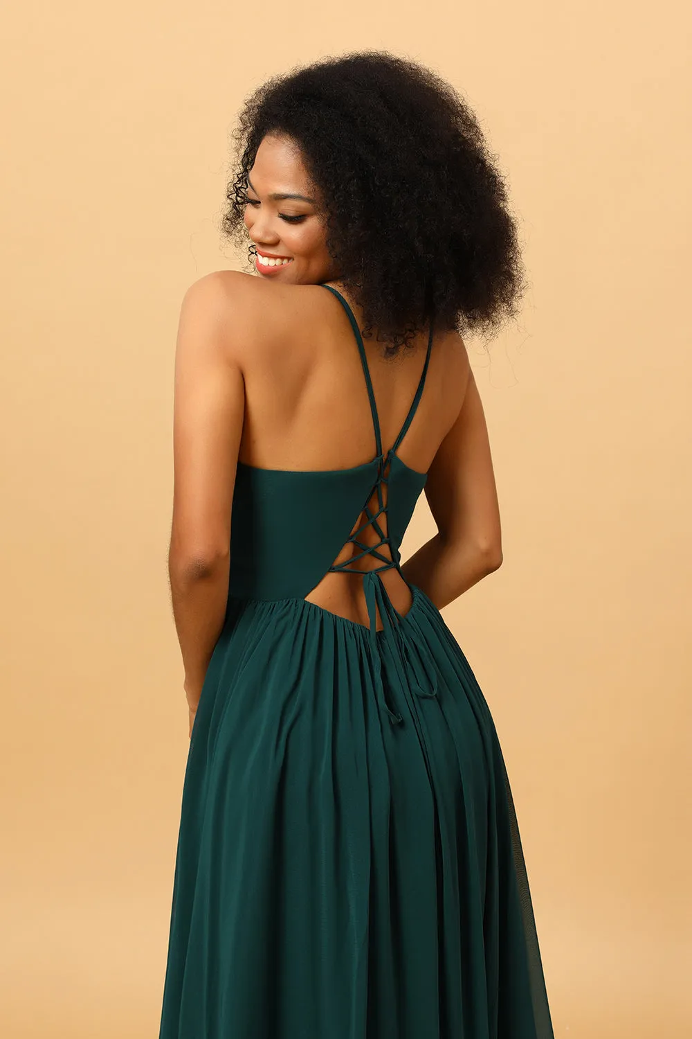 Pine A Line Lace-Up Back Chiffon Bridesmaid Dress with Slit sold by Wedtrend product image thumbnail 4