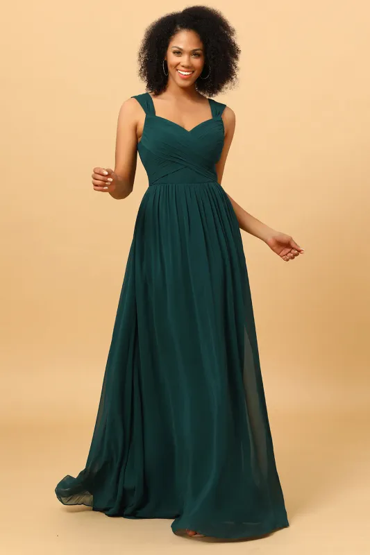 Pine Chiffon Bridesmaid Dress with Heart Shaped Open Back made by Wedtrend