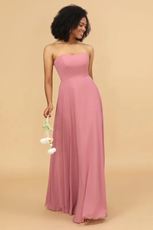 Blush Sweetheart Long Chiffon Bridesmaid Dress with Bowknot sold by Wedtrend