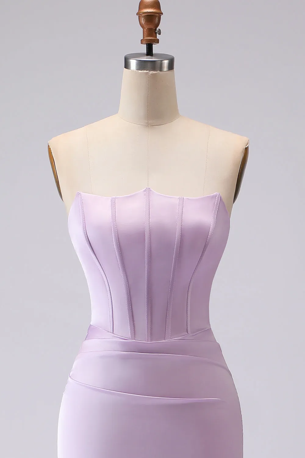 Lilac Strapless Mermaid Corset Satin Long Bridesmaid Dress sold by Wedtrend product image thumbnail 4