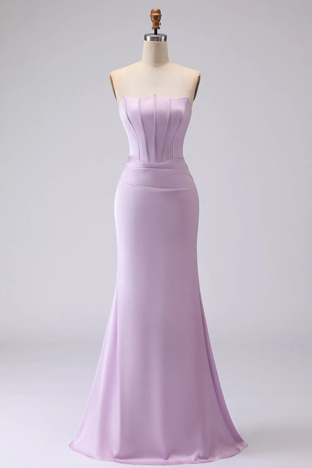 Lilac Strapless Mermaid Corset Satin Long Bridesmaid Dress sold by Wedtrend