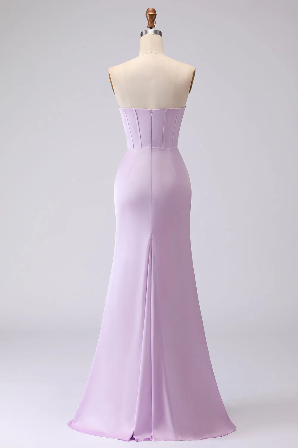 Lilac Strapless Mermaid Corset Satin Long Bridesmaid Dress sold by Wedtrend product image thumbnail 2