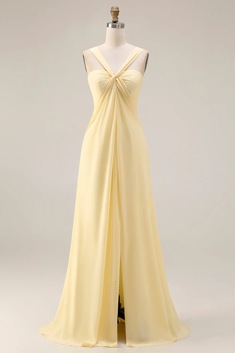 Lemon Sorbet A Line Chiffon Convertible Long Bridesmaid Dress with Slit sold by Wedtrend product image thumbnail 3
