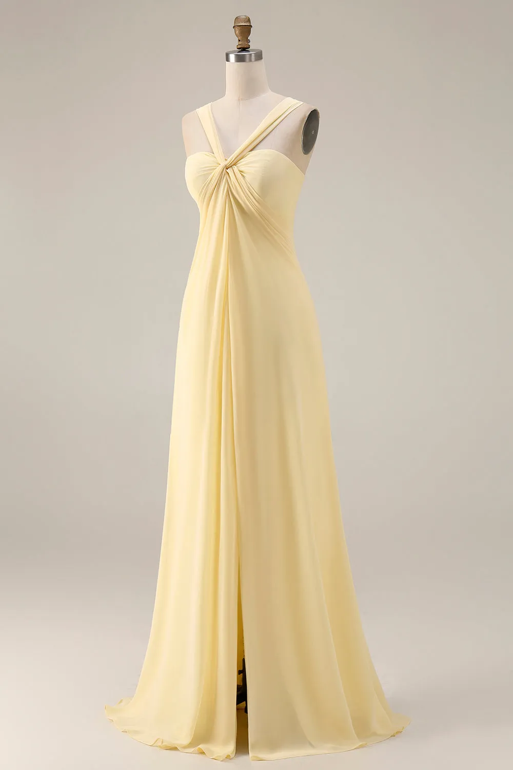Lemon Sorbet A Line Chiffon Convertible Long Bridesmaid Dress with Slit sold by Wedtrend product image thumbnail 5