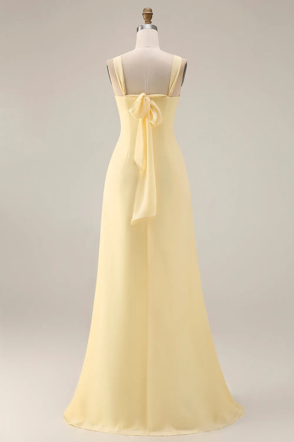 Lemon Sorbet A Line Chiffon Convertible Long Bridesmaid Dress with Slit sold by Wedtrend product image thumbnail 4