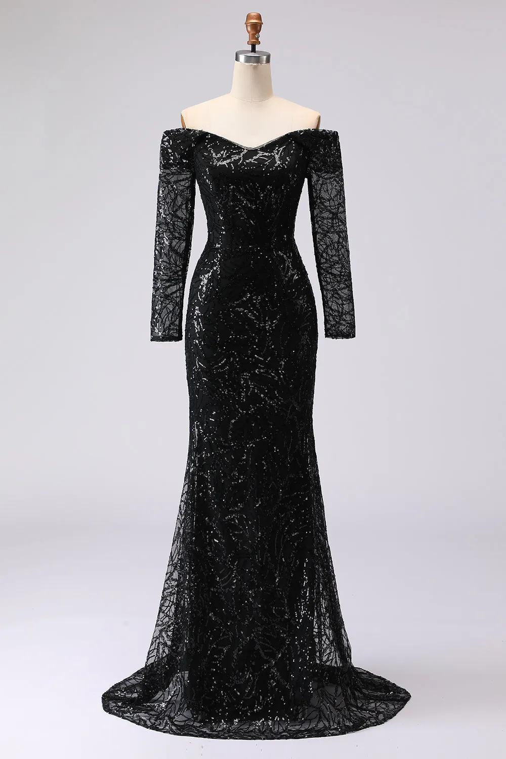 Off The Shoulder Black Sheath Mesh Lace Formal Dress sold by Wedtrend