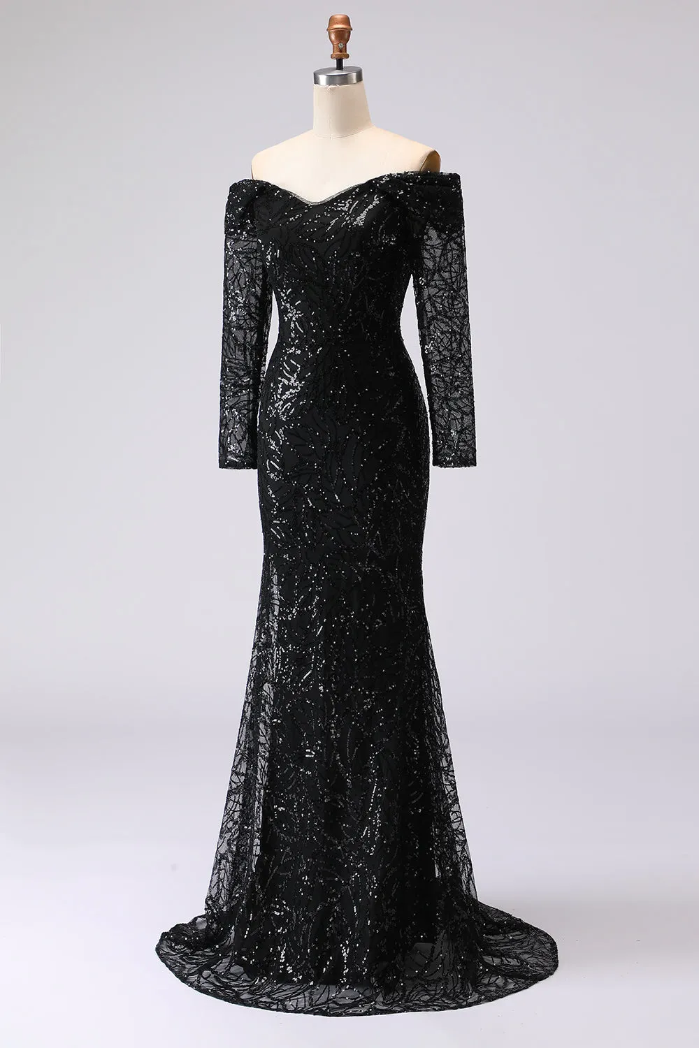 Off The Shoulder Black Sheath Mesh Lace Formal Dress sold by Wedtrend product image thumbnail 5