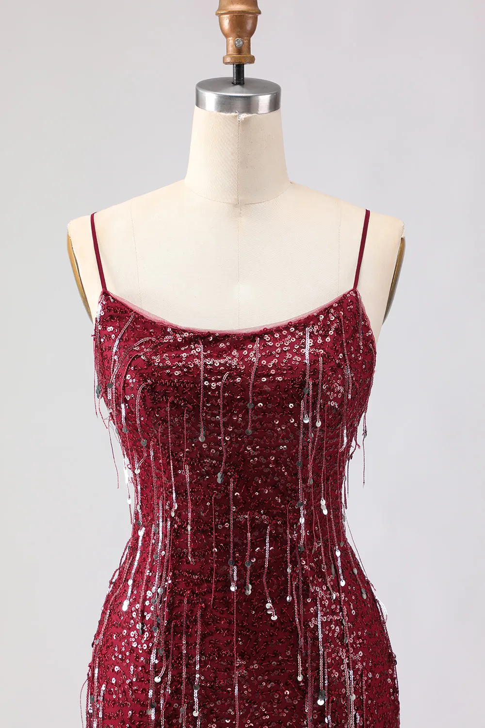 Sparkly Burgundy Sequin Mermaid Long Prom Dress with Slit sold by Wedtrend product image thumbnail 4