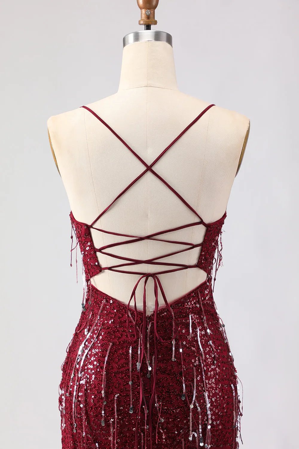 Sparkly Burgundy Sequin Mermaid Long Prom Dress with Slit sold by Wedtrend product image thumbnail 5