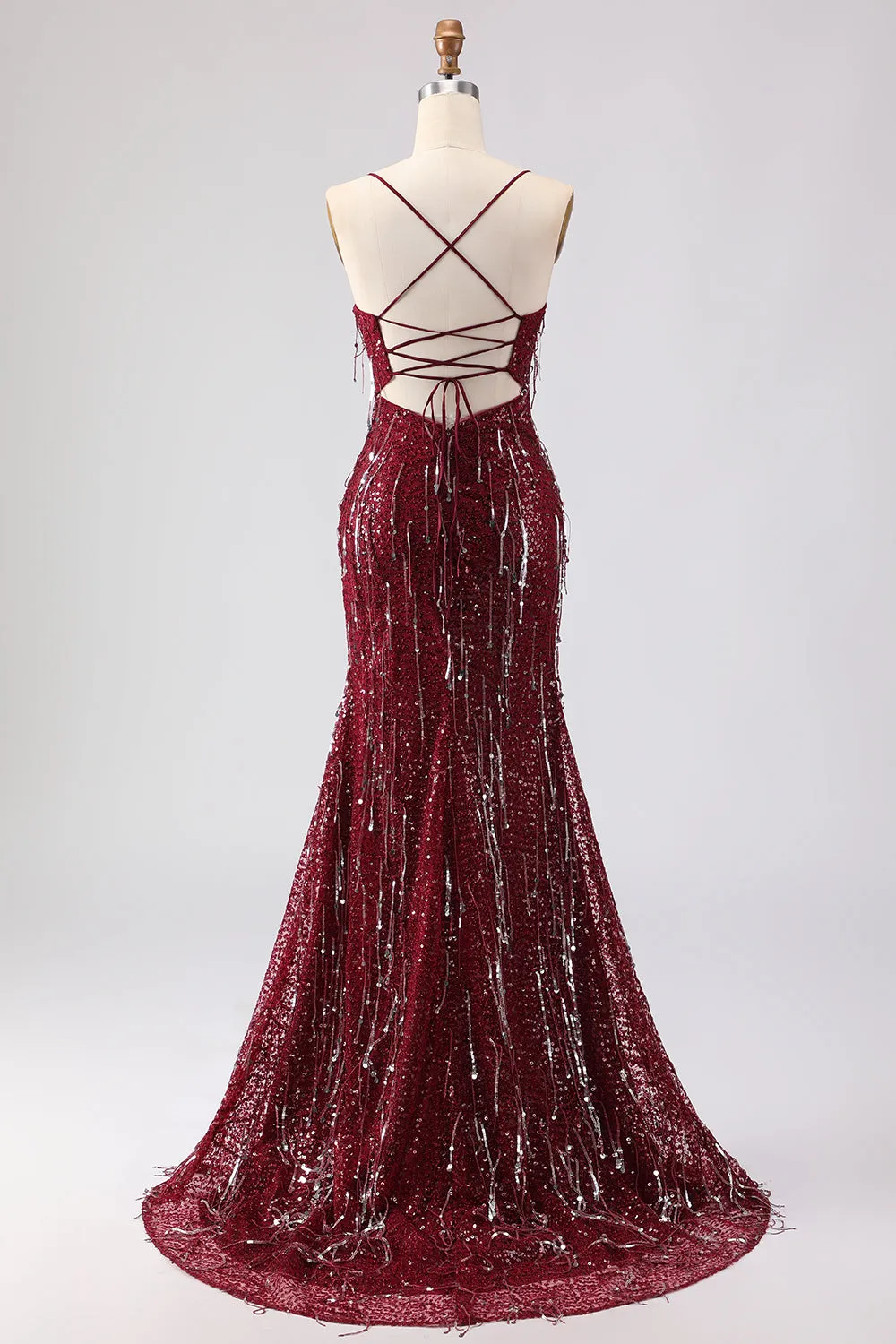 Sparkly Burgundy Sequin Mermaid Long Prom Dress with Slit sold by Wedtrend product image thumbnail 2