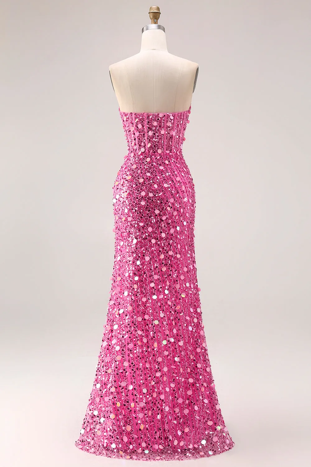 Sparkly Pink Strapless Corset Sequins Long Prom Dress with Slit sold by Wedtrend product image thumbnail 2