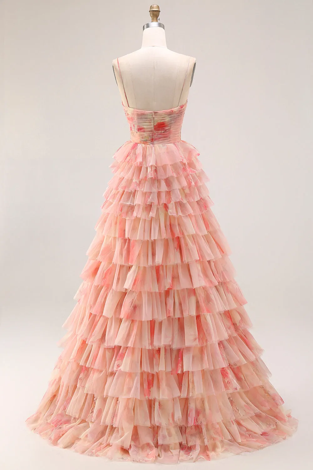 Sunset A Line Floral Tiered Ruffle Cut Out Long Prom Dress with Slit sold by Wedtrend product image thumbnail 2