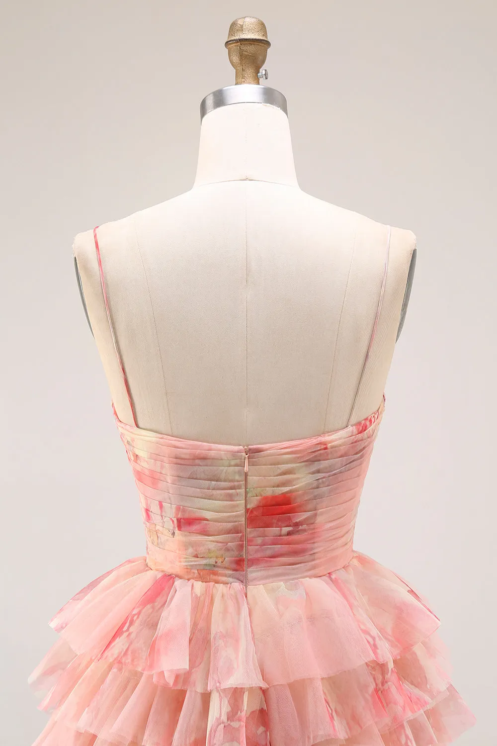 Sunset A Line Floral Tiered Ruffle Cut Out Long Prom Dress with Slit sold by Wedtrend product image thumbnail 5